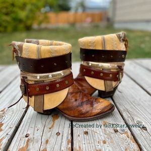 Size 8 Vintage Heeled Womens Cowboy Boots UPCycled Cowgirl Boots ankle Bootie
